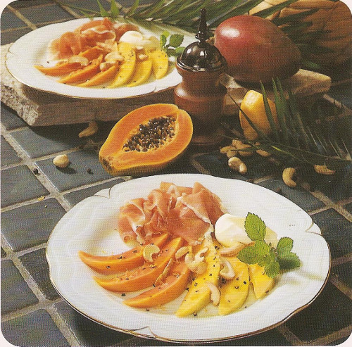 Jambon de Parme, mangue et papaye