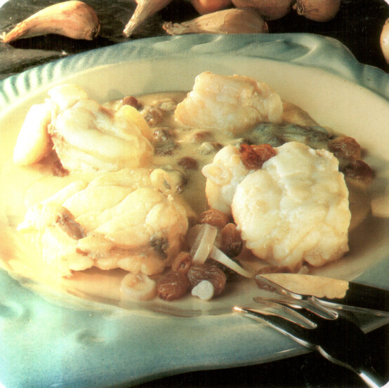 Lotte aux raisins secs et échalotes